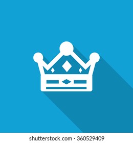 Flat Crown icon with long shadow on blue backround