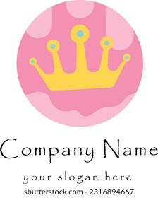Logo de la corona plana en un fondo de círculo rosa .Usable para logotipos de empresas y marcas. Plantilla de diseño de logotipos de vectores planos