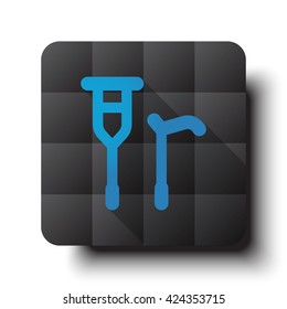 Flat Crutch Cane icon on black app button with drop shadow