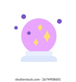 Bola plana de cristal con esfera brillante y soporte. Ideal para temas de adivinación, iconos de fiesta de Halloween, imágenes místicas y diseños estacionales mágicos.