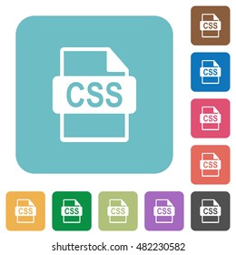 Flat CSS file format icons on rounded square color backgrounds.