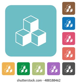 Flat cubes icons on rounded square color backgrounds.