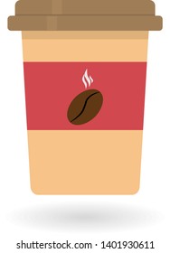 flat cup coffee icon with bean logo and shadow isolated