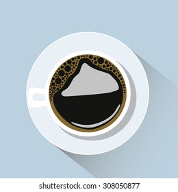 Flat cup of coffee with shadow on blue background. vector and illustration design.