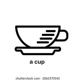 A flat cup of coffee or tea with a handle and a plate.