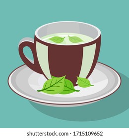 
flat cup and leaf design. illustration of a teacup.