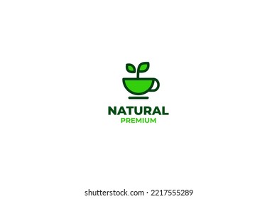 Flat cup of tea logo design vector template illustration