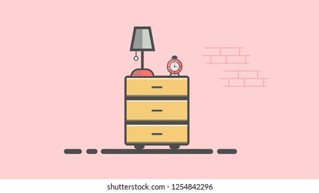 flat cupboard table lamp clock beautiful background eps10 vector
