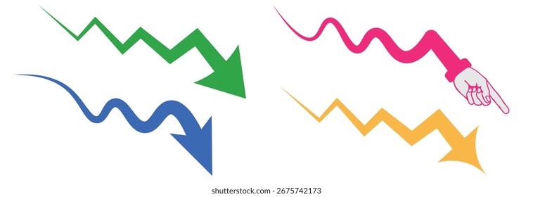 Conjunto de Arte vectorial de flechas de curva plana infografía transparente doodle png