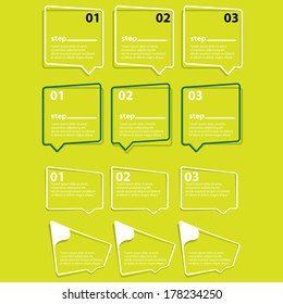 flat cut paper white banners on green background / can be used for infographics / numbered banners / horizontal cutout lines / graphic or website layout vector / brochure or cover design