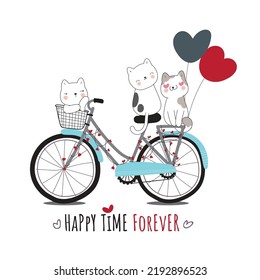 Flat Cute Animal Cat On Bicycle Illustration For Kids
