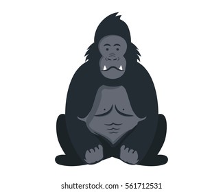Flat Cute Animal Character Logo - Gorilla
