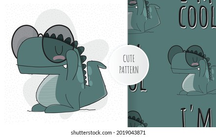 Flat cute animal cool  crocodile  pattern set illustration