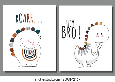 Flat cute animal cool dinosaurs  illustration for kids. Cute dino character
