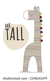 Flat cute animal cute giraffe illustration for kids. Cute giraffe character
