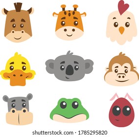 Flat Cute  Animal Head Collection Set