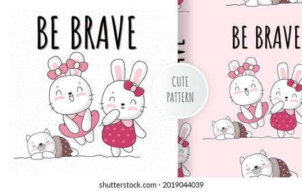 Flat cute animal lovely bunny pattern set illustration