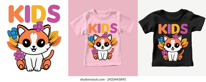 Flat cute animal lovely cat illustration for kids