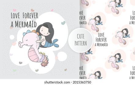 Flat cute animal mermaid illustration for kids