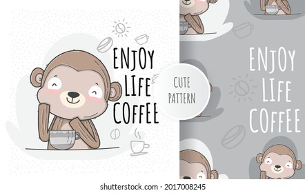 Flat cute animal monkey  illustration for kids