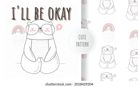 Ilustración de oso blanco animal lindo y plano con conjunto de patrones