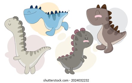 Flache süße Babys mit Muster. Vektorhandgezeichnete Kindergrafik, Druck, die Karte mit den süßen Dinosauriern, nahtloses Muster auf weißem Hintergrund.