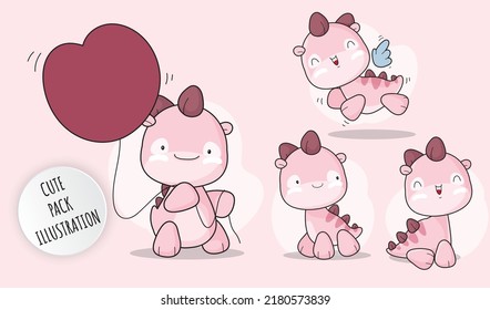 Flat cute baby dragon collection illustration set