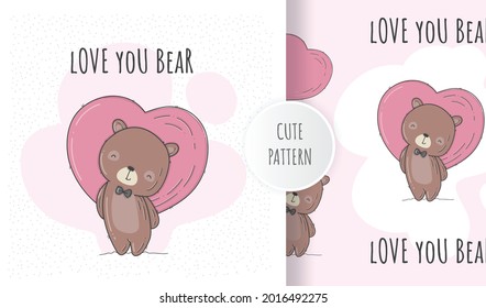 Flat cute  bear in love illustration for kids