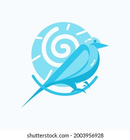 Flat Cute Blue Bird Education Brand Identity Logo Vector Illustration