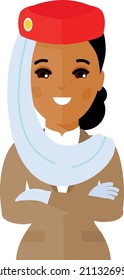 Flat Cute Cartoon Air Hostess in Uniform. 
