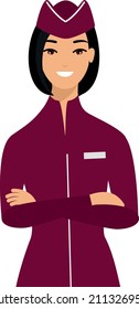 Flat Cute Cartoon Air Hostess in Uniform. 

