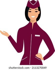 Flat Cute Cartoon Air Hostess in Uniform. 
