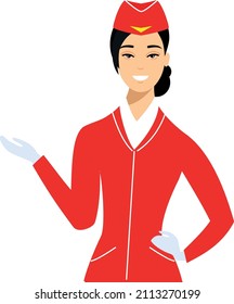 Flat Cute Cartoon Air Hostess in Uniform. 
