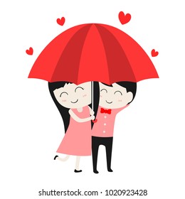 Flat Cute Cartoon Character Couple Love in Valentine's Day Isolated on white background