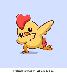 flat cute cartoon chicken dabbing vector for elements, clipart and sticker