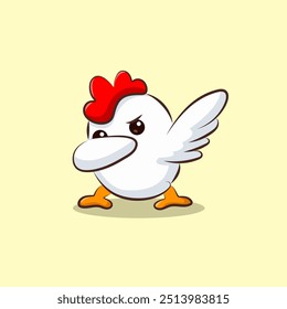 flat cute cartoon chicken dabbing vector for elements, clipart and sticker