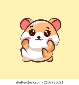 flat cute cartoon hamster holding cheek for elements, clipart and sticker