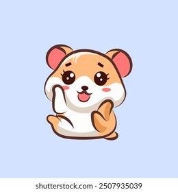 flat cute cartoon hamster holding cheek for elements, clipart and sticker