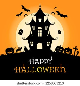 Flat cute cartoon style happy Halloween silhouette poster banner background wallpaper vector eps10
