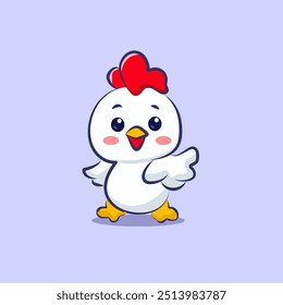 flat cute cartoon white chicken dabbing vector for elements, clipart and sticker