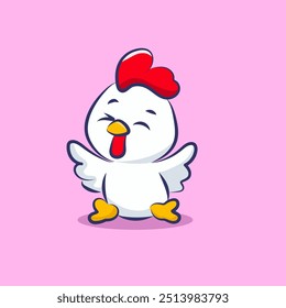 flat cute cartoon white chicken dabbing vector for elements, clipart and sticker