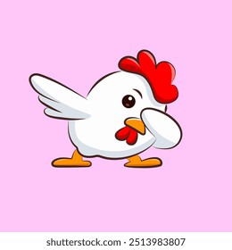 flat cute cartoon white chicken dabbing vector for elements, clipart and sticker