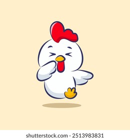 flat cute cartoon white chicken dabbing vector for elements, clipart and sticker