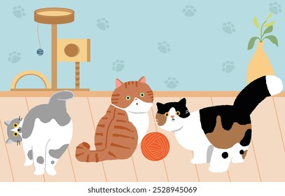 Flat Cute Cats in Sweet Home