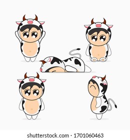 flat cute character cow colection