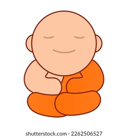 Flat Cute Chibi Buddhist Monk vector template