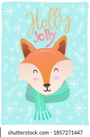 seña plana linda de navidad vectorial y fondo postal de símbolo con zorro lindo usando bufanda. fondo de la tarjeta de saludos de textura festiva navideña. fondo de vacaciones de invierno. 