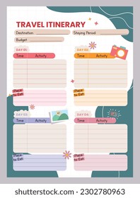 flat cute colorful design vector travel itinerary planner