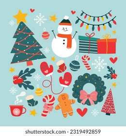 flat cute colorful design vector merry christmas collection