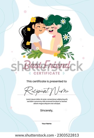 flat cute colorful design vector best friend friendship certificate date